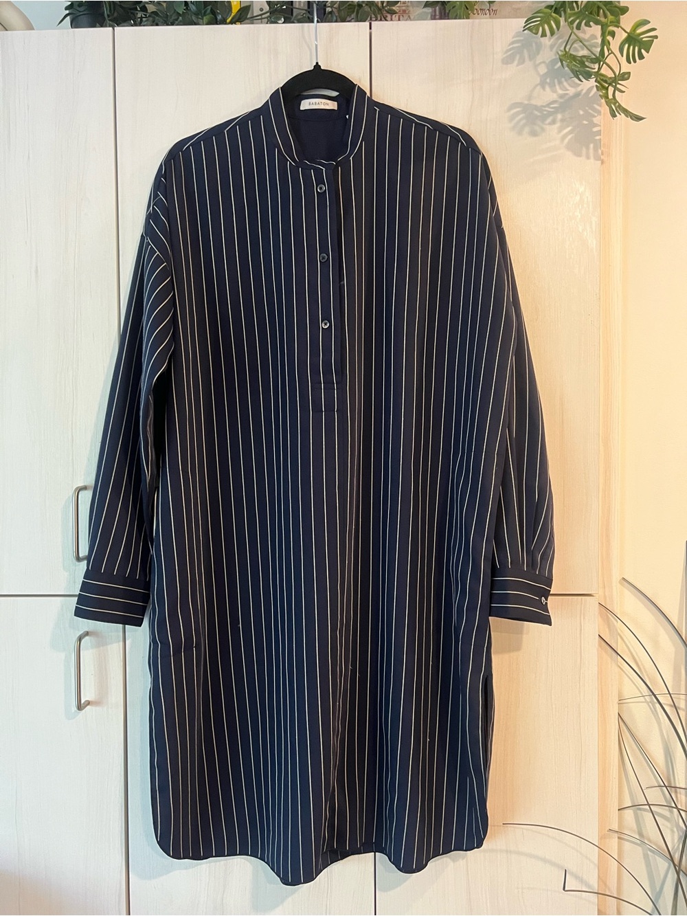 Babaton Navy Pinstripe  Shirt dress